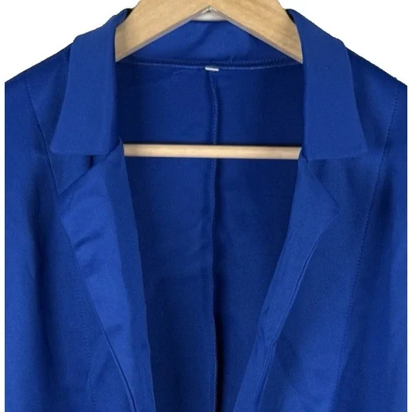 Women's Blazer Jacket Business Suit Coat Lapel Long Sleeve Royal Blue Sz L - Picture 2 of 9